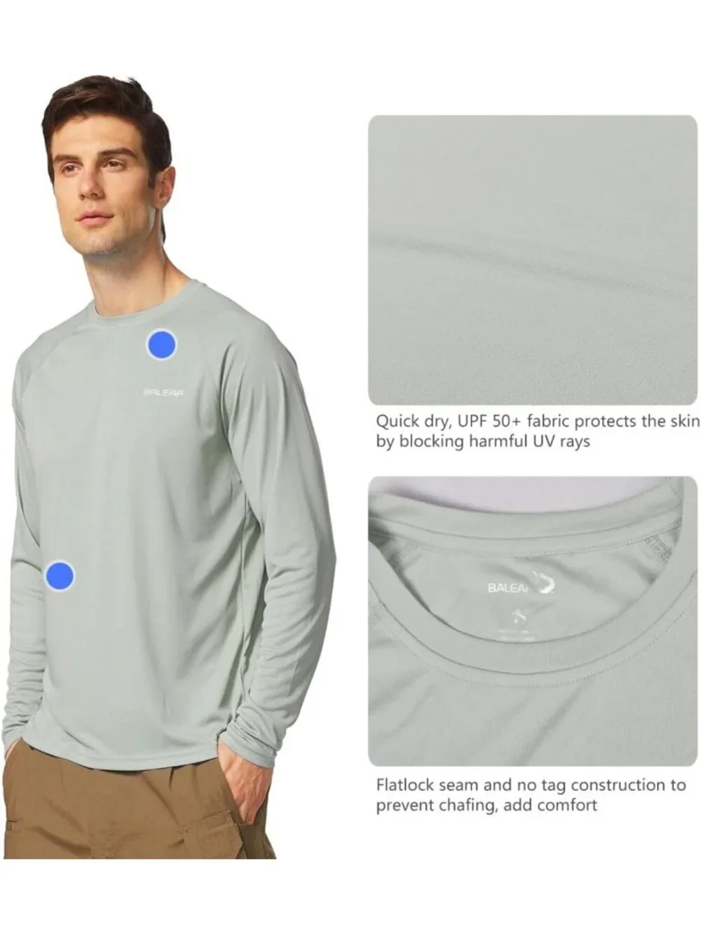 Men's UPF 50+ Sun Protection Long Sleeve Rash Guard Shirt for Outdoor Activities
